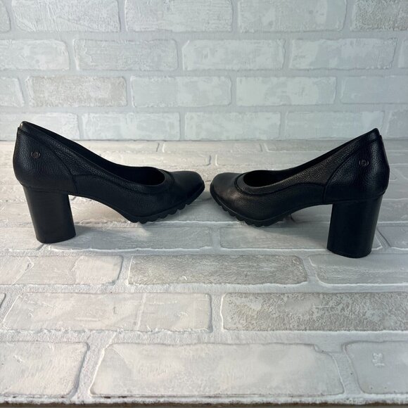 Hush Puppies Pumps Heels Womens 8 Black Pebbled Leather Chunky Stacked Block - Picture 8 of 12